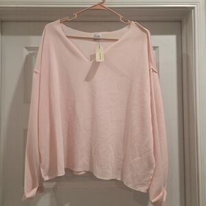 Francesca's Collections Light Pink V-Neck Long Sleeve Top